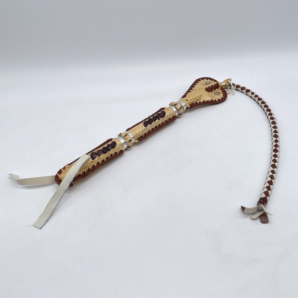 Braided Leather Quirt Horse Riding Crop Western Training Whip Brown 28”